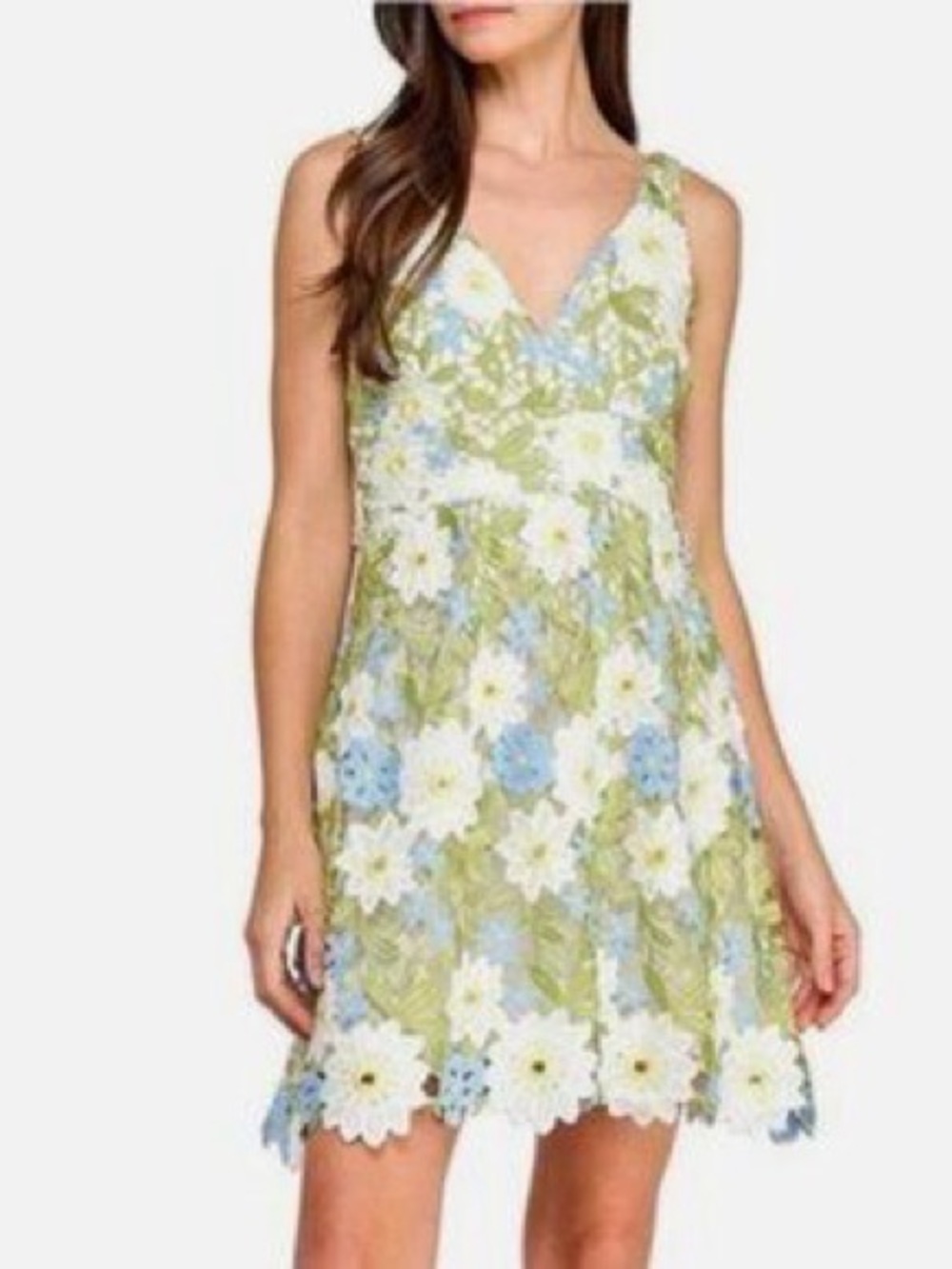 Layered with Love - Sleeveless Floral Eyelet Mini Dress in Green and Blue
